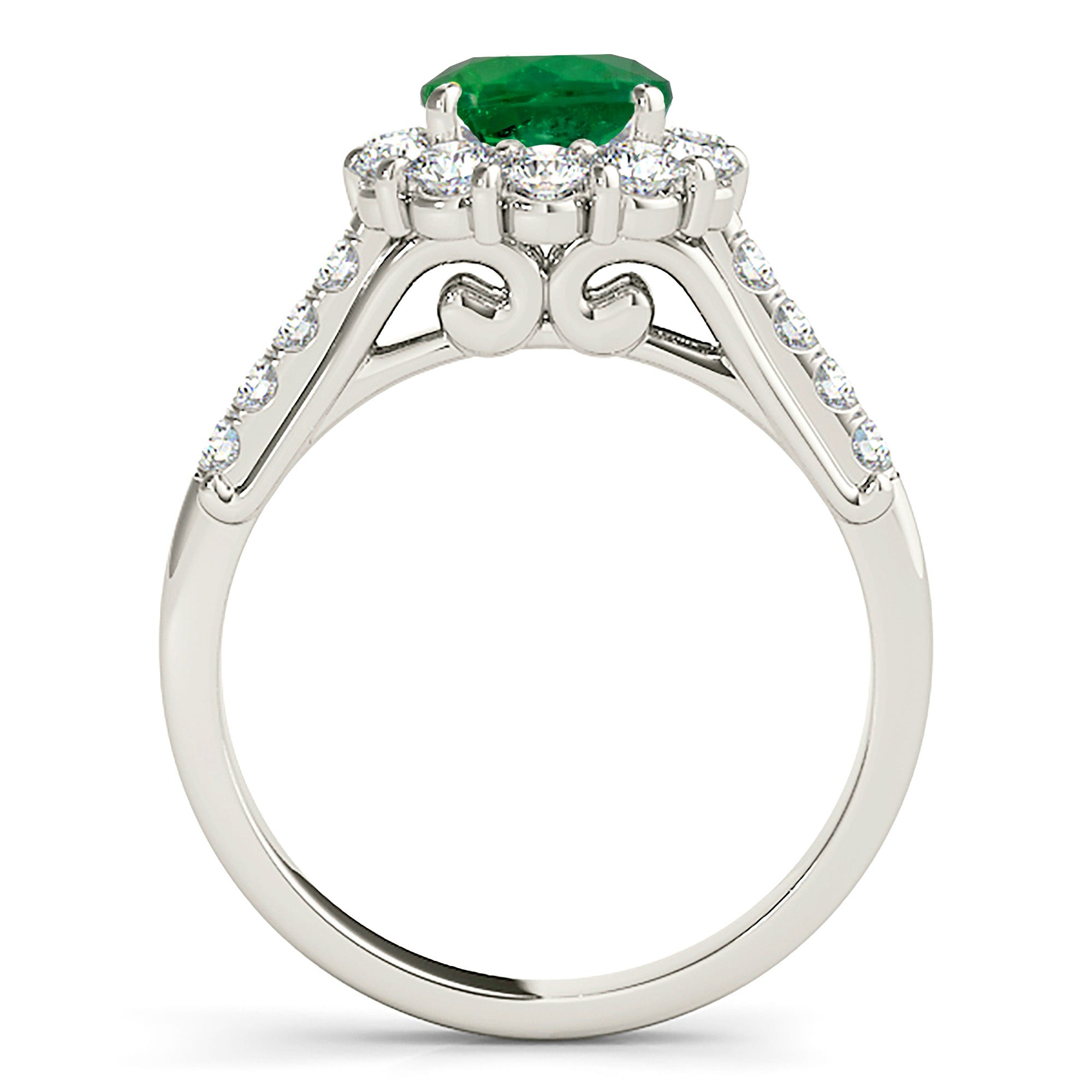 1.75 ct. Genuine Emerald Halo Ring With 1.00 ctw. Side Diamonds-VIRABYANI